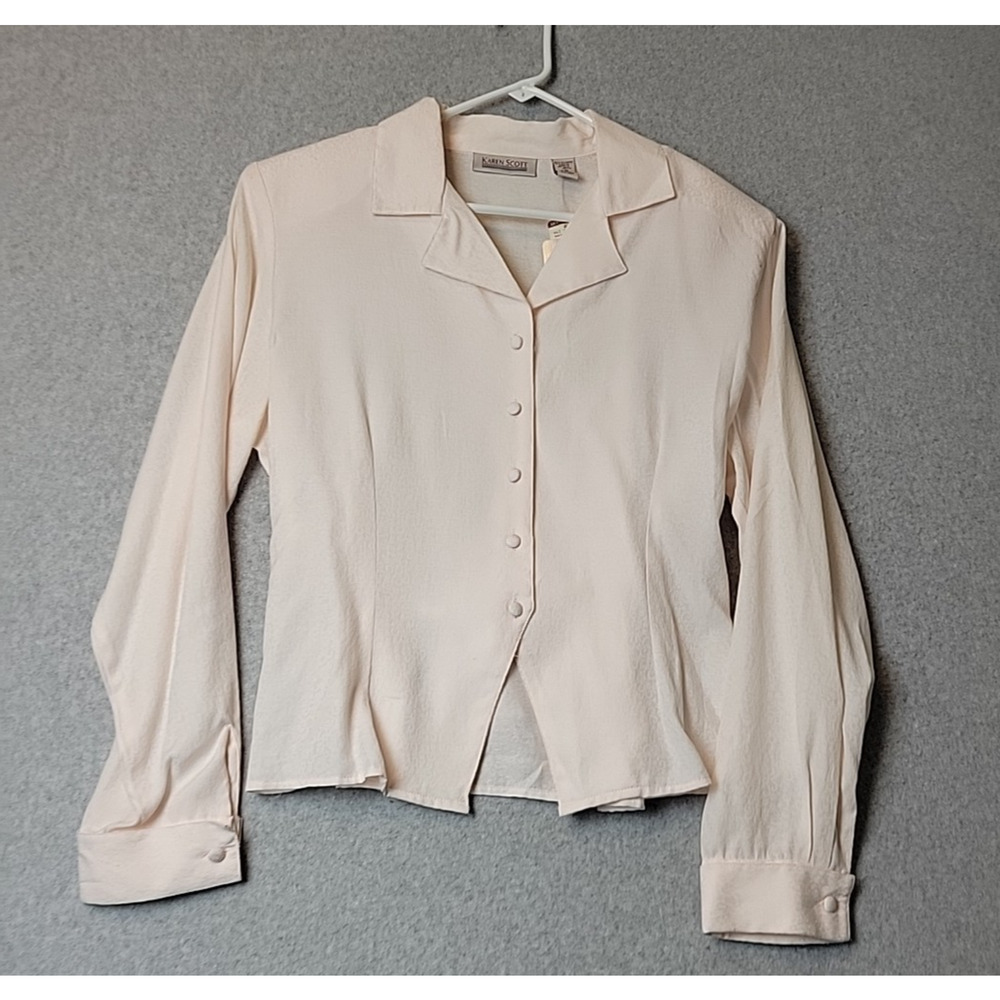 VTG NWT Karen Scott Pale Pink Long Sleeve Button Up Granny Shirt Women's Large